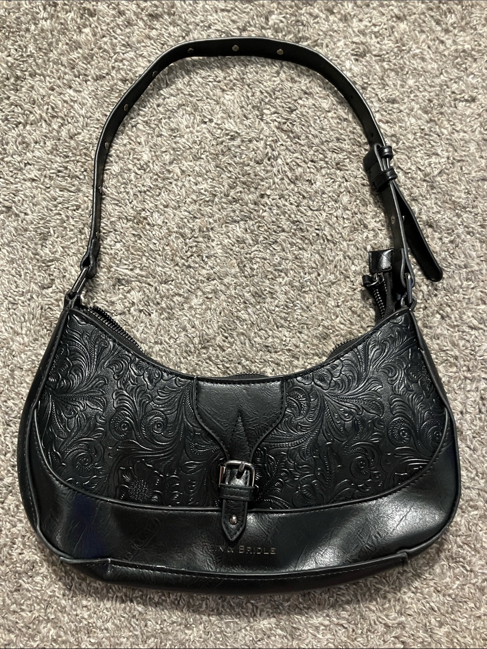 Rein & Bridle Black Tooled Shoulder Bag